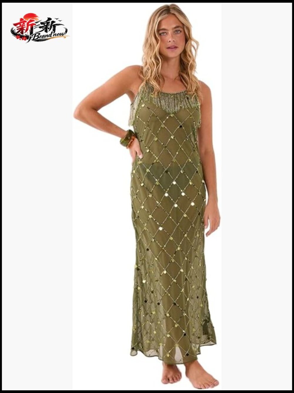 Boho Tassel Embellished Maxi Dress Sleeveless V-Neck